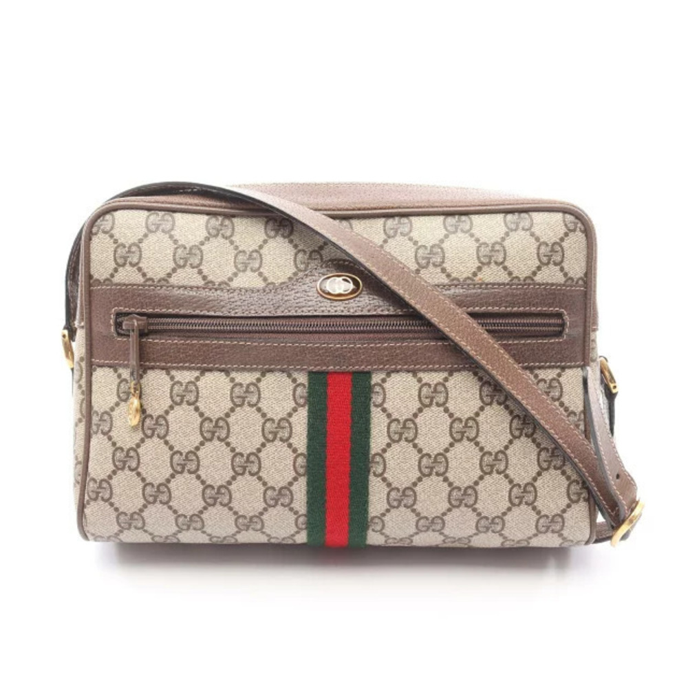 Gucci GG Plus Sherry Shoulder Bag Canvas Leather Beige Cream Brown